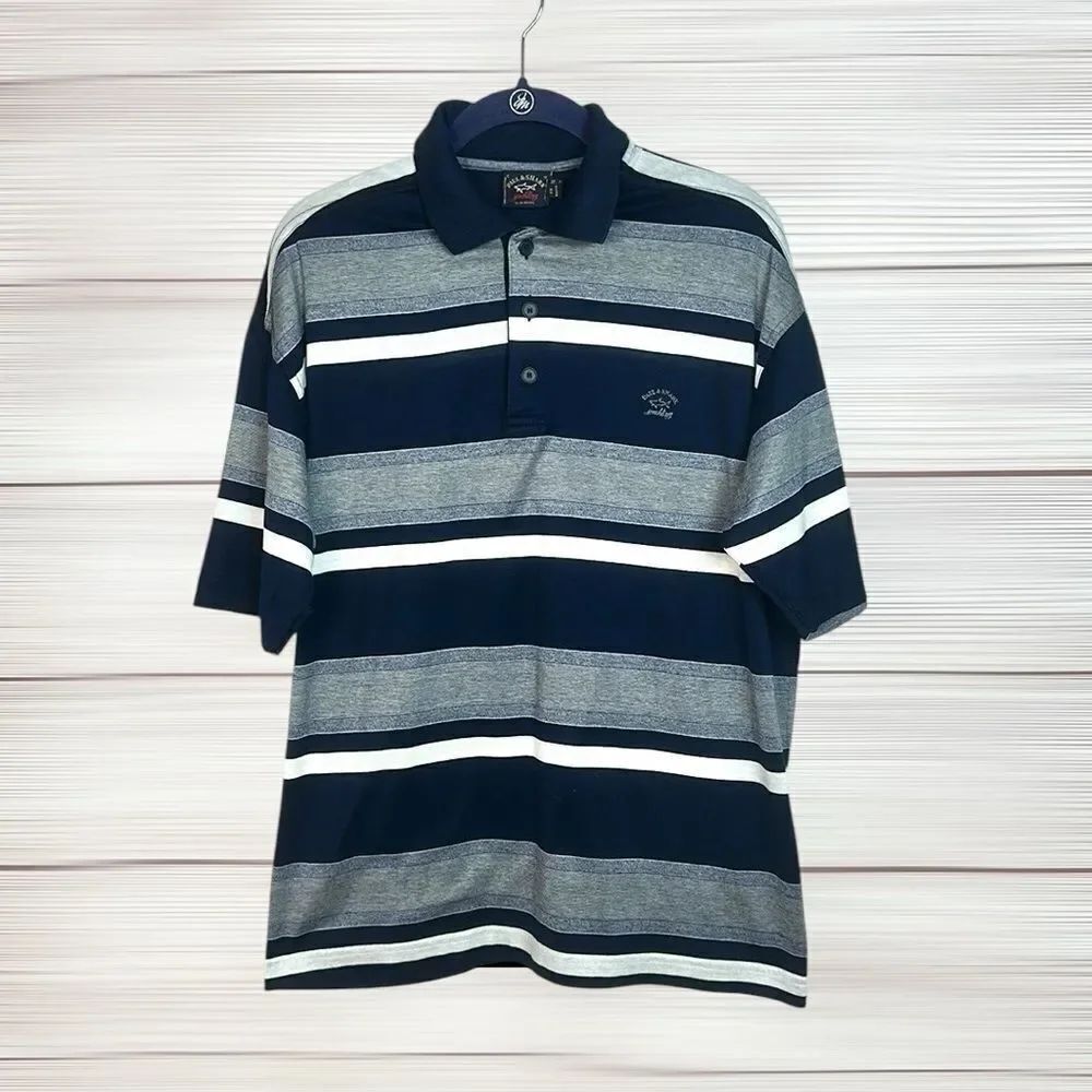 Paul & Shark Polo Shirt Blue White Striped Cotton Short Sleeve Italy size M